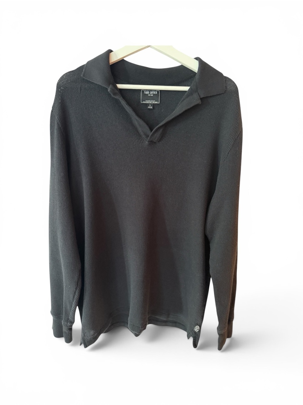 Todd Snyder Black Waffle-Knit Polo Sweater